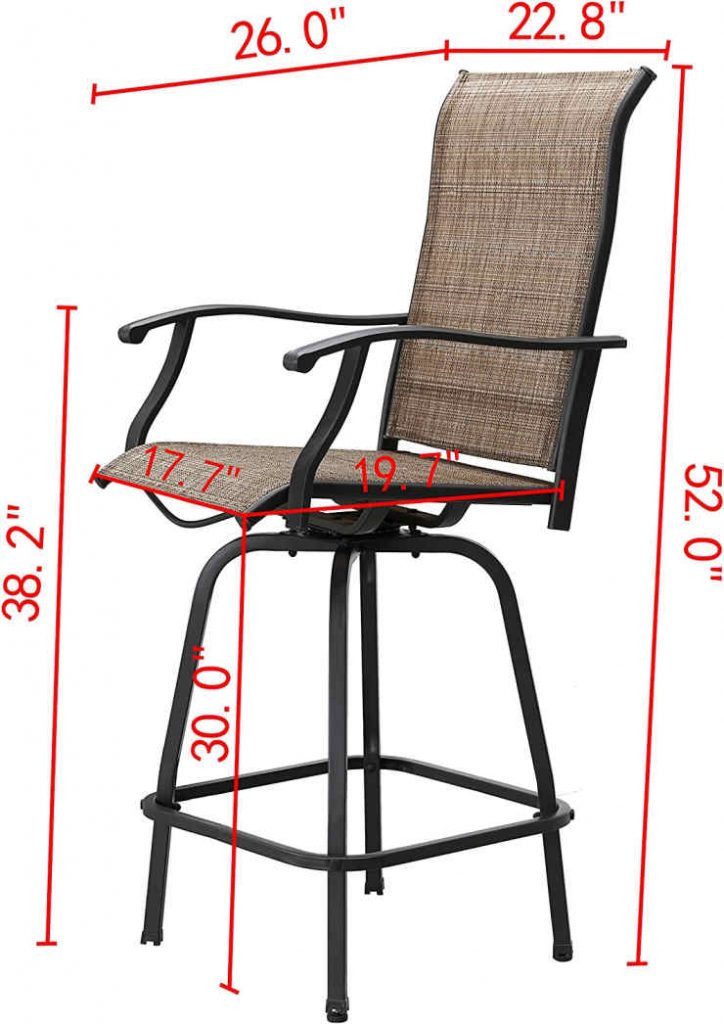 2 Piece Swivel Bar Stools Outdoor High Patio Chairs Furniture with All Weather Metal Frame (2)