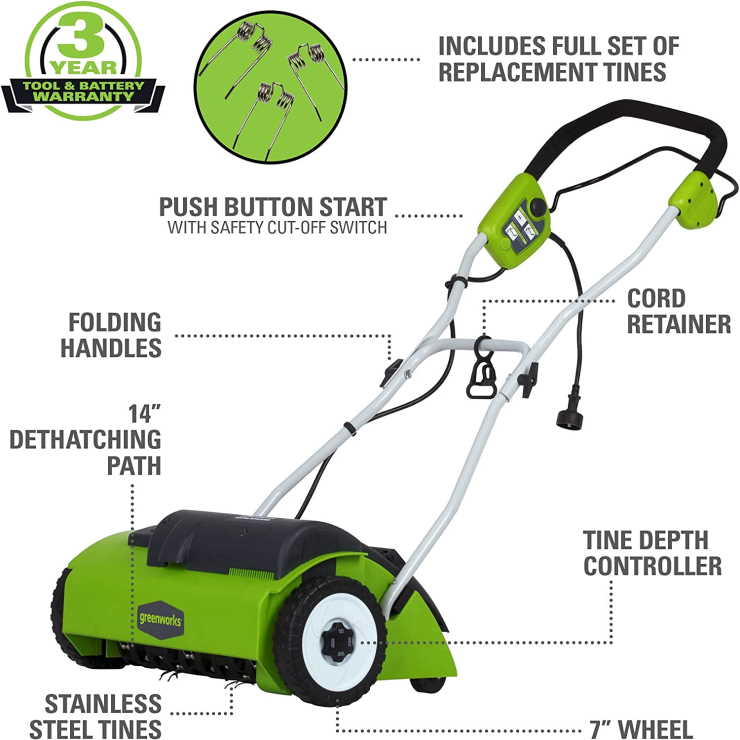 Greenworks 10 Amp 14 inch Corded Electric Dethatcher Review