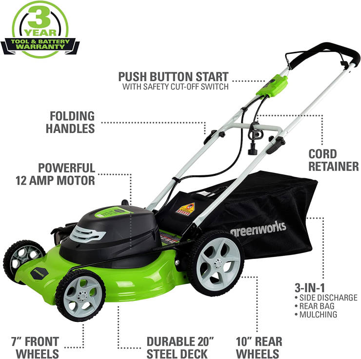 Greenworks 12 Amp 20-Inch Electric Corded Lawn Mower Review