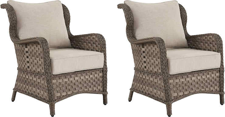 Signature Design by Ashley Clear Ridge Outdoor Handwoven Wicker Cushioned Lounge Chair Set of 2, Light Brown