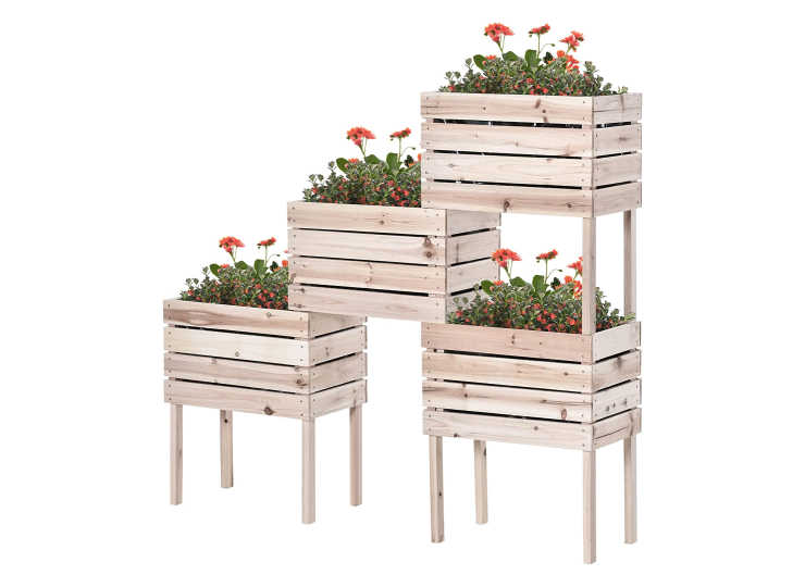 Outsunny 4PCS Wooden Raised Garden Beds Kits Elevated Planter for Outdoor Plants Flowers Vegetables, Raised Garden Boxes