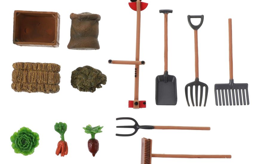 NUOBESTY 13pcs Mini Garden Plant Tools Miniature Lifelike Farm Shovels Rakes Toy Fairy Gardening Tools for Indoor Moss Garden Plant Herb Sand Table Props