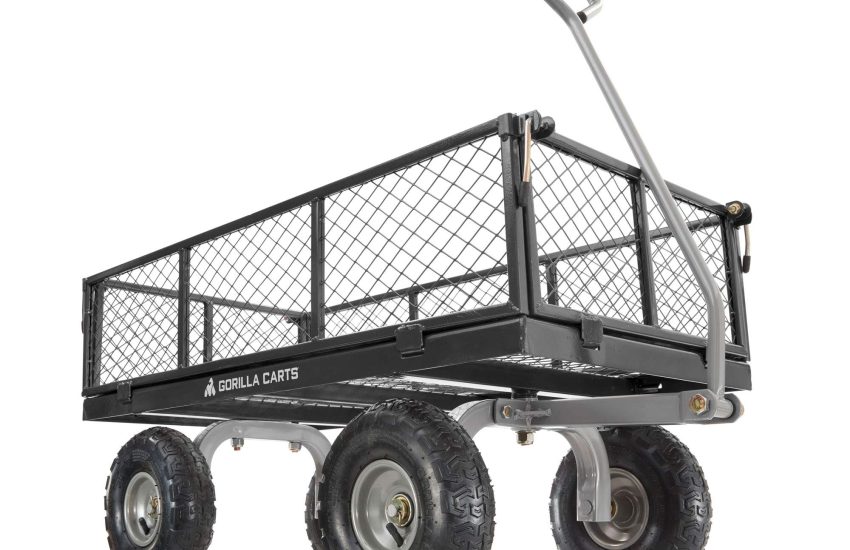 Gorilla Carts 800 Pound Capacity Heavy Duty Durable Steel Mesh Convertible Flatbed Garden Outdoor Hauling Utility Wagon Cart, Black