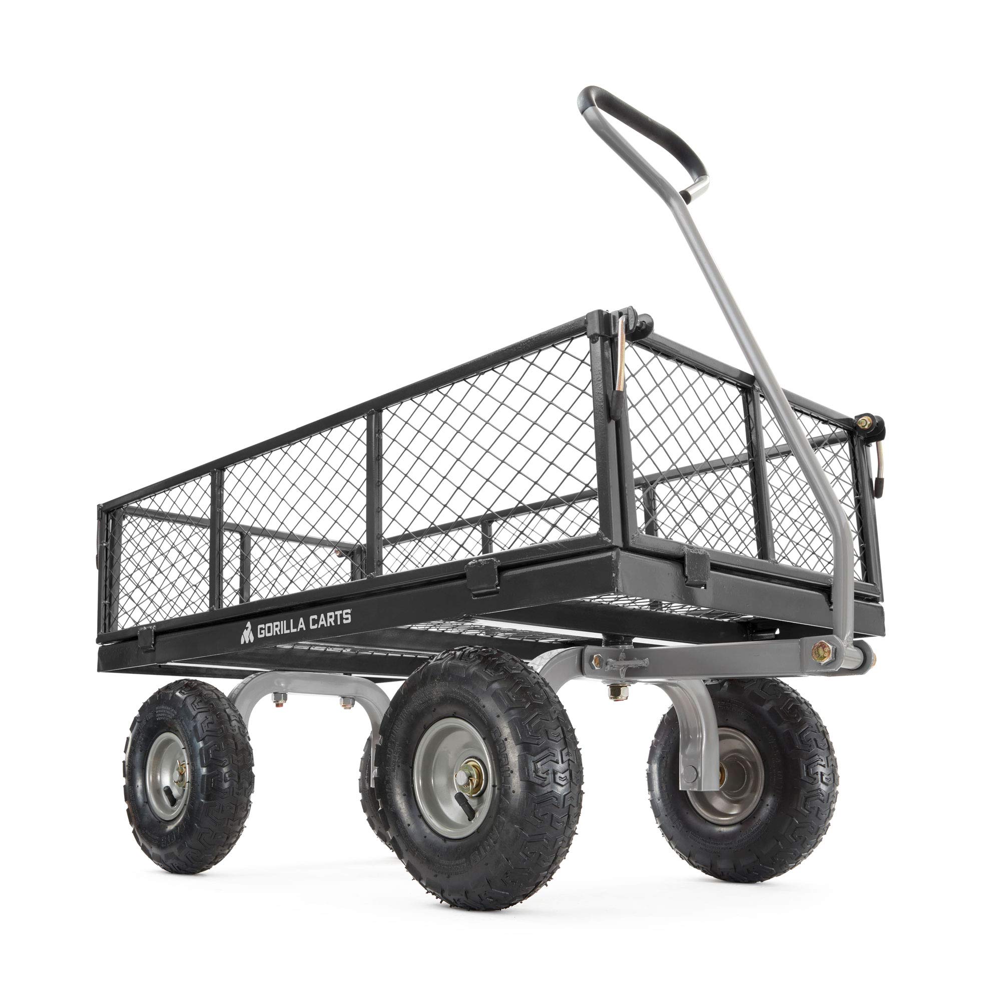 Gorilla Carts 800 Pound Capacity Heavy Duty Durable Steel Mesh Convertible Flatbed Garden Outdoor Hauling Utility Wagon Cart, Black