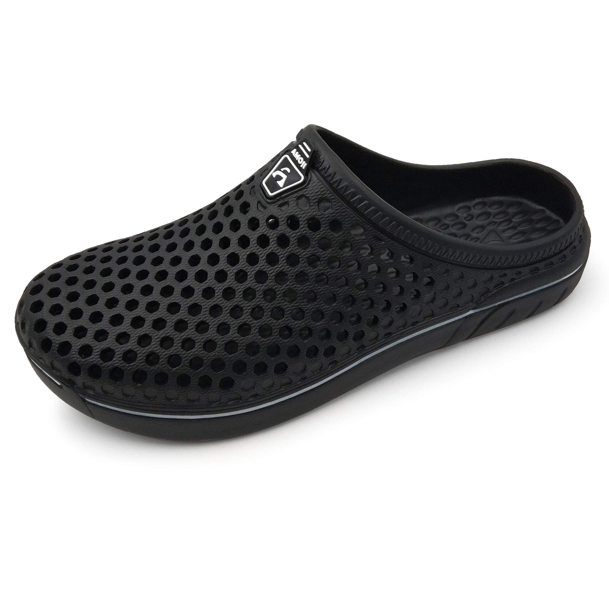 Amoji Unisex Garden Clogs Shoes Sandals Slippers AM1761 8 Women/7 Men Black