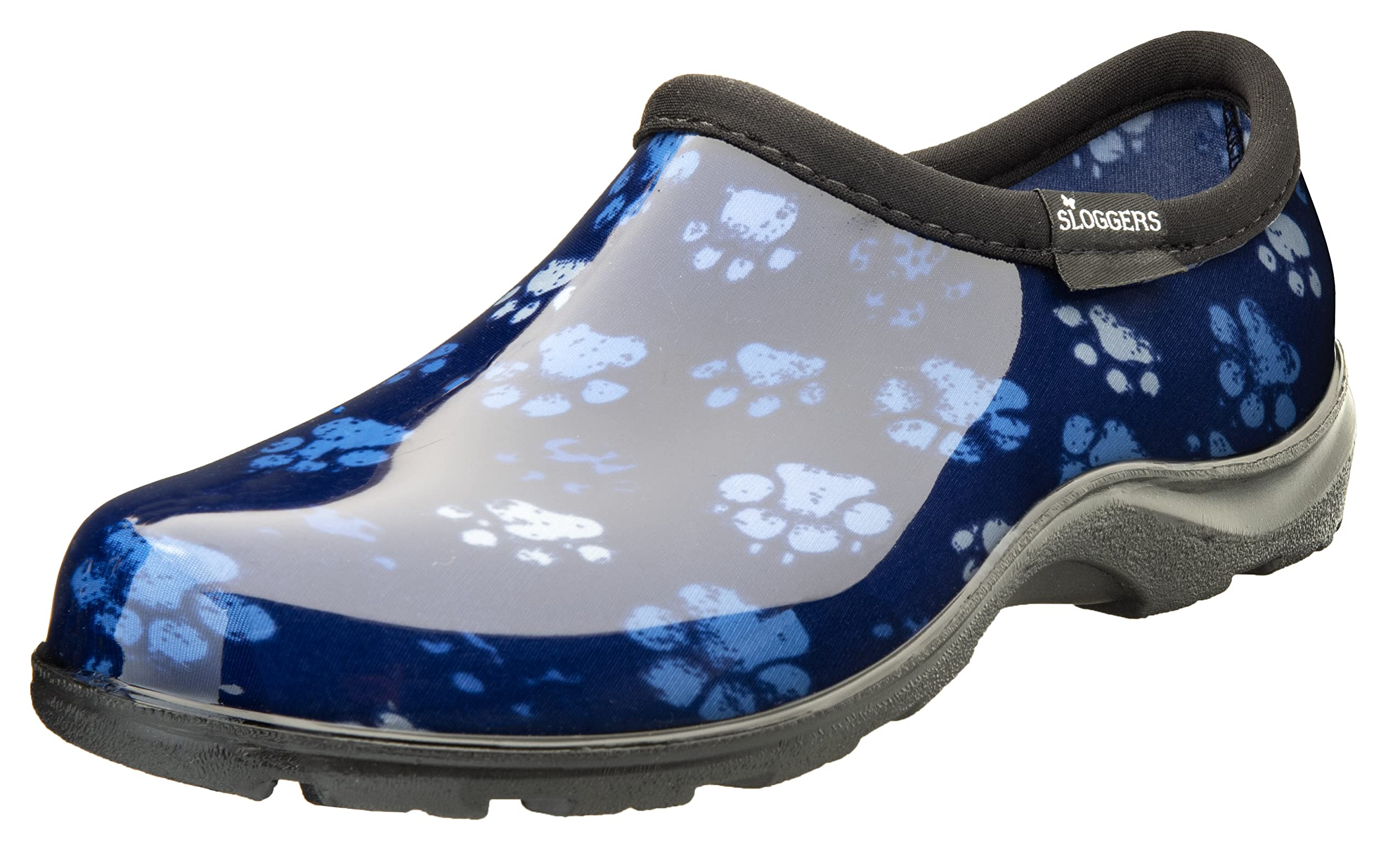 Sloggers Waterproof Garden Shoe for Women – Outdoor Slip-On Rain and Garden Clogs with Premium Comfort Support Insole 8 Grungy Paw Print Blue