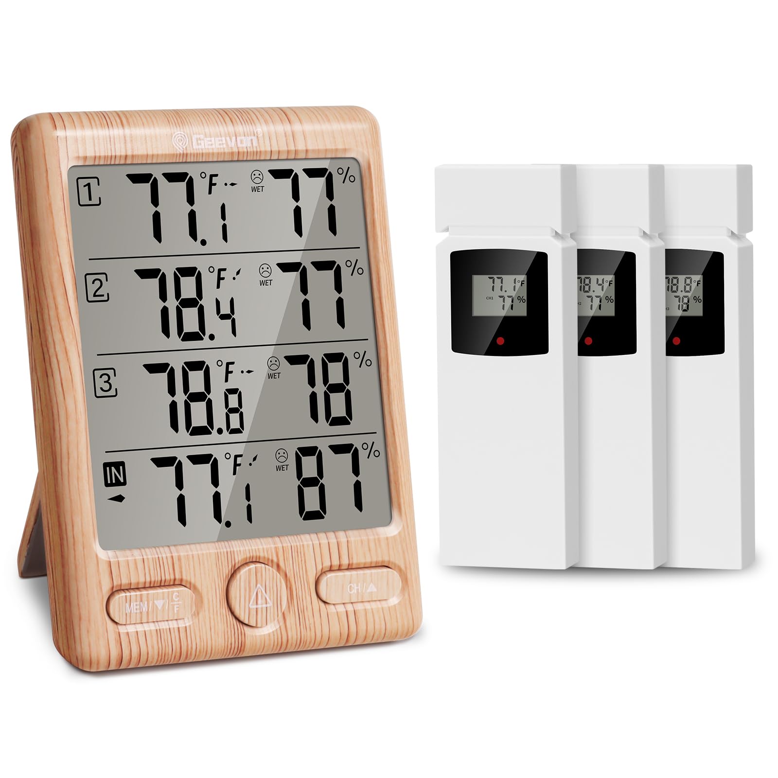 Geevon Indoor Outdoor Thermometer Wireless with 3 Remote Sensors