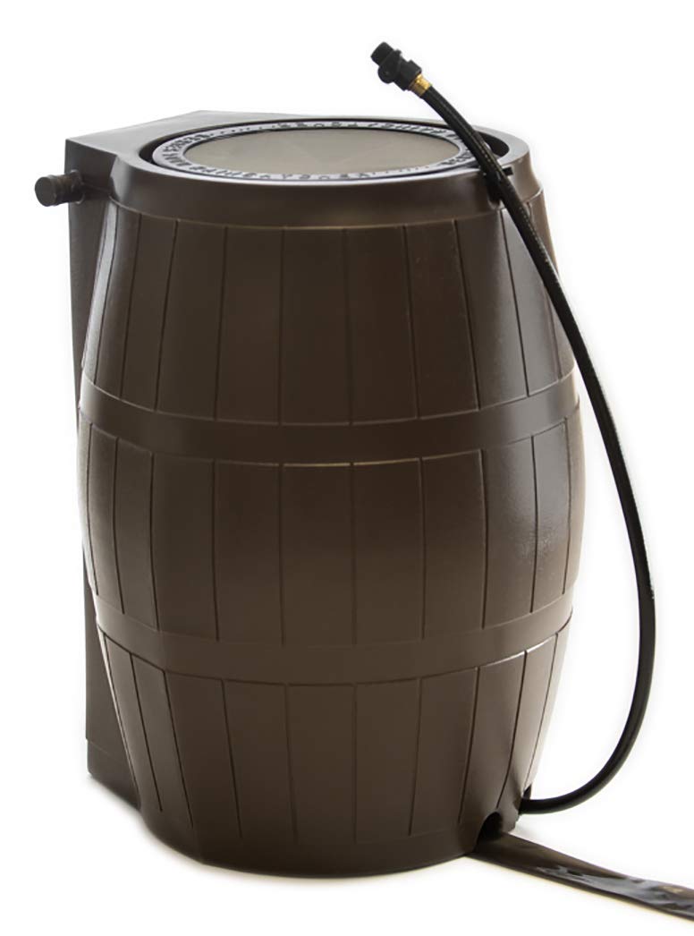 FCMP Outdoor RC4000 50-Gallon Heavy-Duty Outdoor Home Rain Catcher Barrel Water Container with Spigots and Mesh Screen, Brown