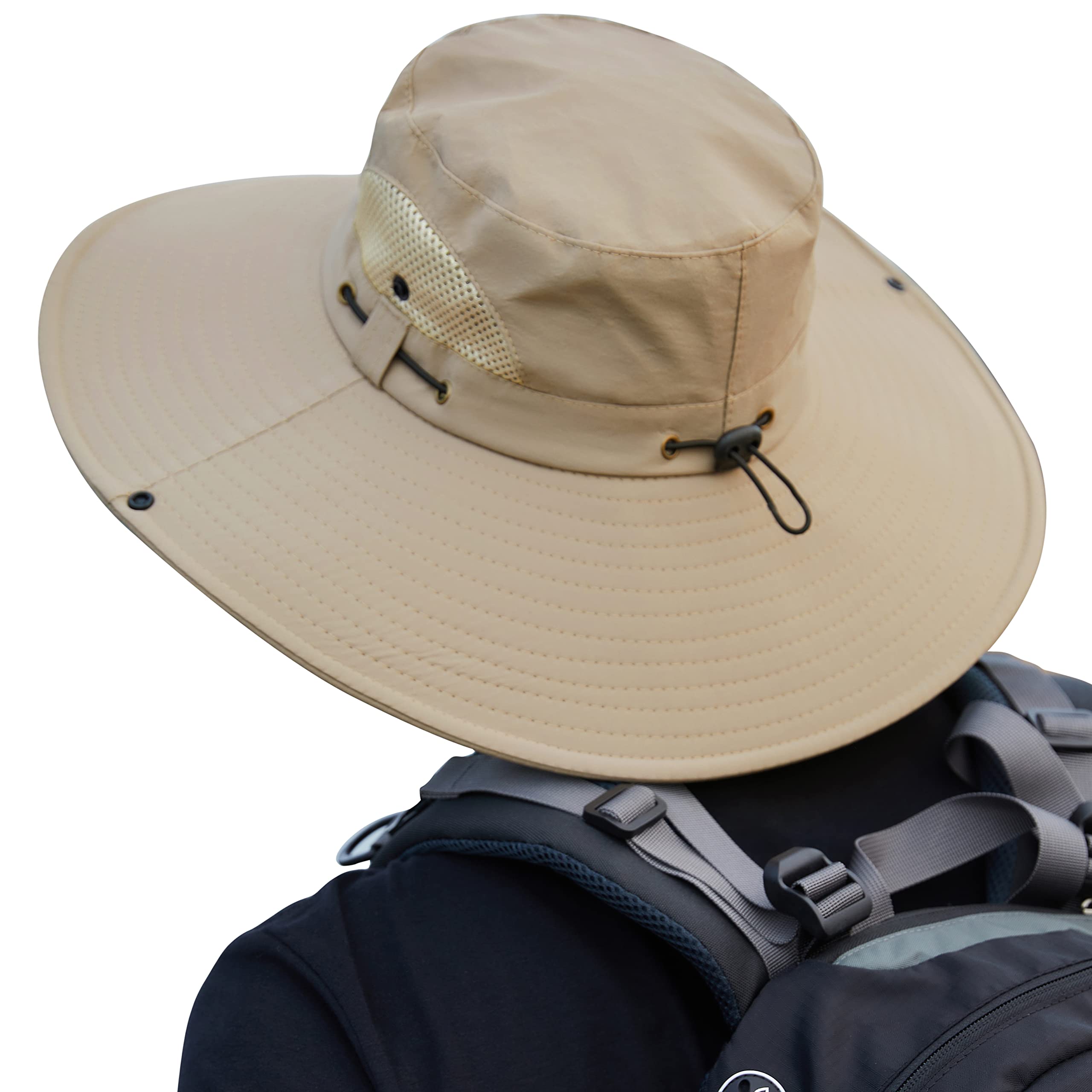 Muryobao Mens Sun Hats UPF 50+ Waterproof Mesh Wide Brim Bucket Fishing Hat One Size Beige