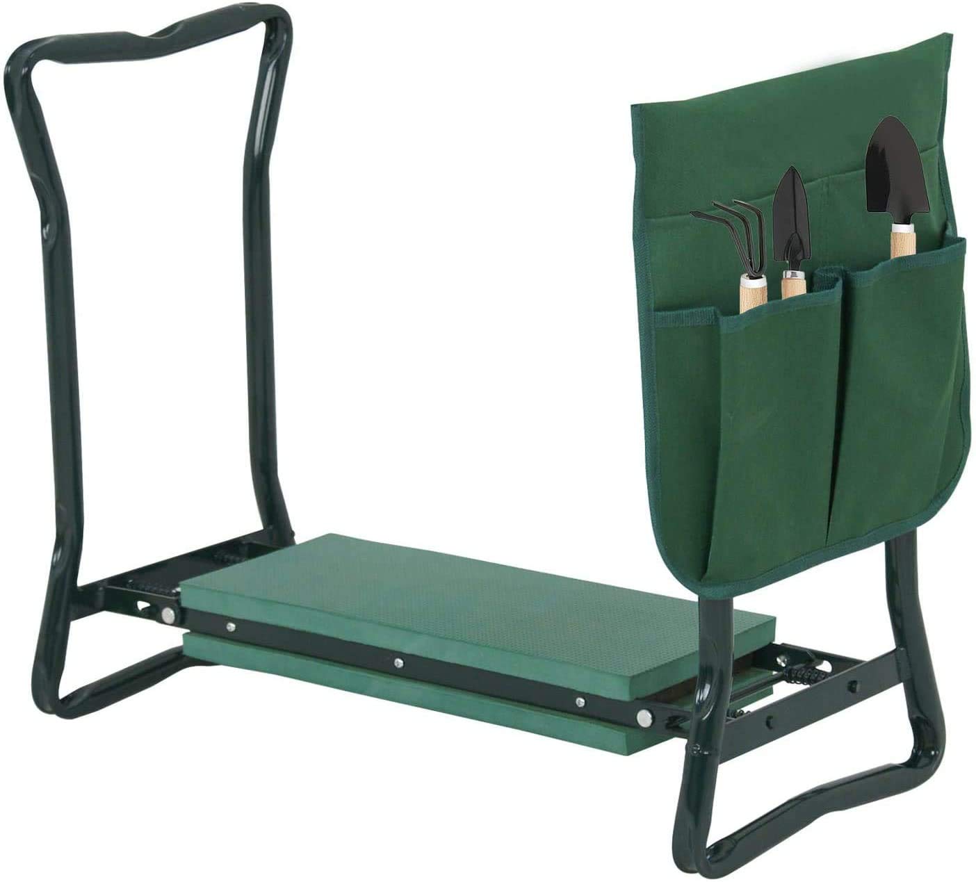 Smartxchoices Folding Garden Kneeler Seat Garden Bench Stool with Handles, Multi-use Pouch, Heavy Duty Yard Gardening Chair with Soft Kneeling Pad, Green