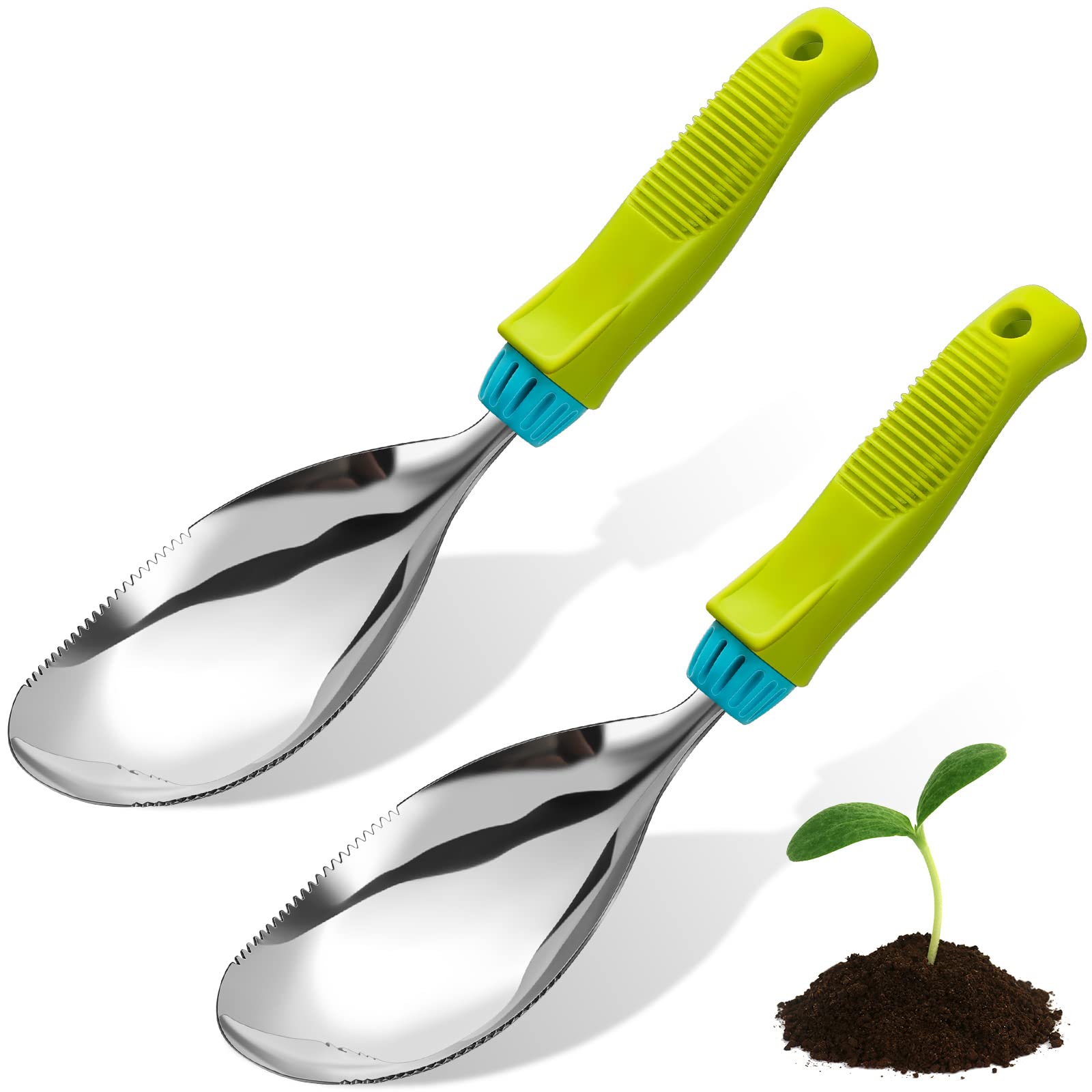2 Pcs Soil Scoop Stainless Steel Garden Trowel Multi Use Garden Shovel Hand Shovel Gardening Hand Tools Transplanter Weeder for Soil, Fertilizer, Feed
