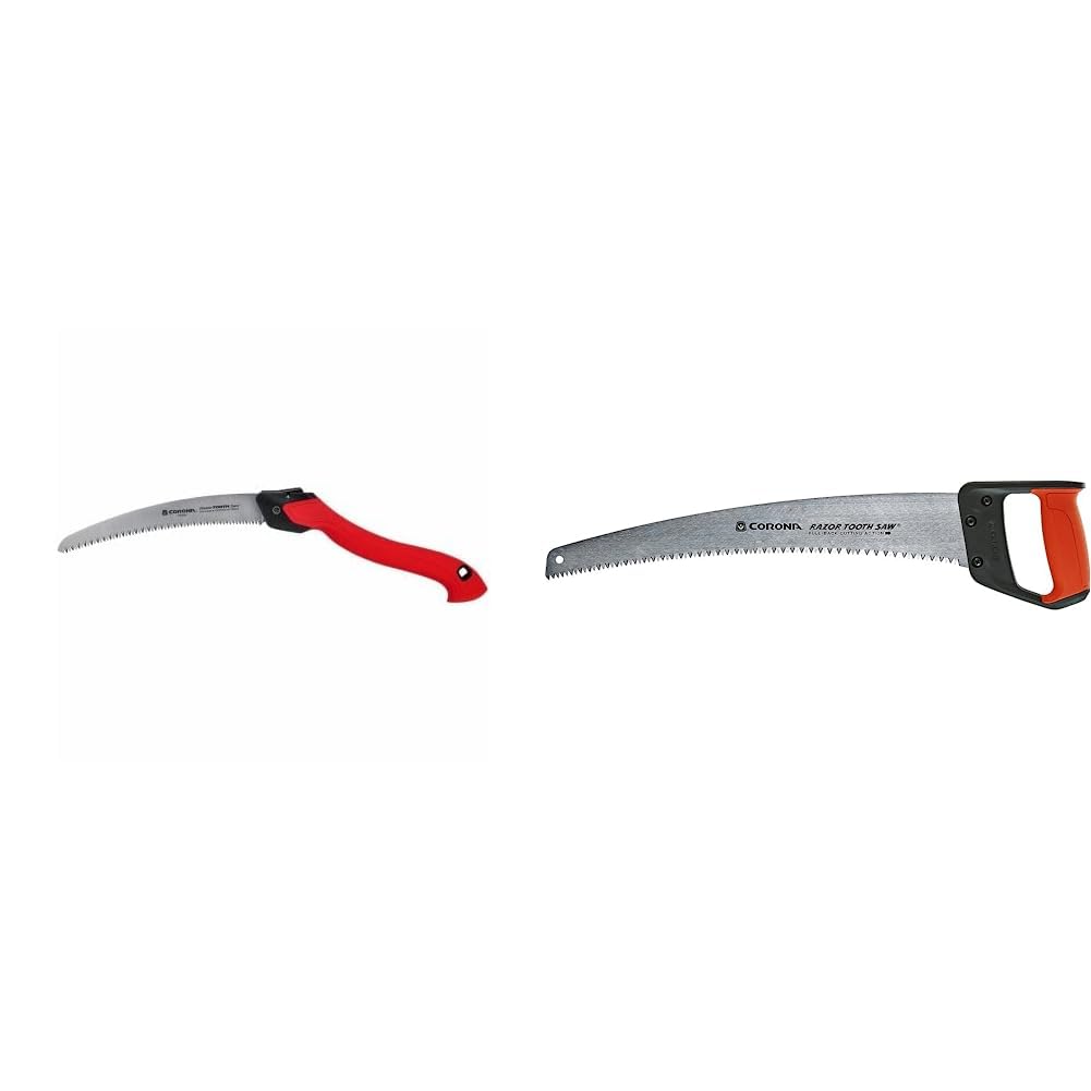 Corona Tools 10-Inch RazorTOOTH Folding Pruning, Red & Tools 18-Inch RazorTOOTH Pruning Saw | Heavy-Duty Hand Saw with Curved Blade | D-Handle Design 10-Inch Saw + Pruning Saw