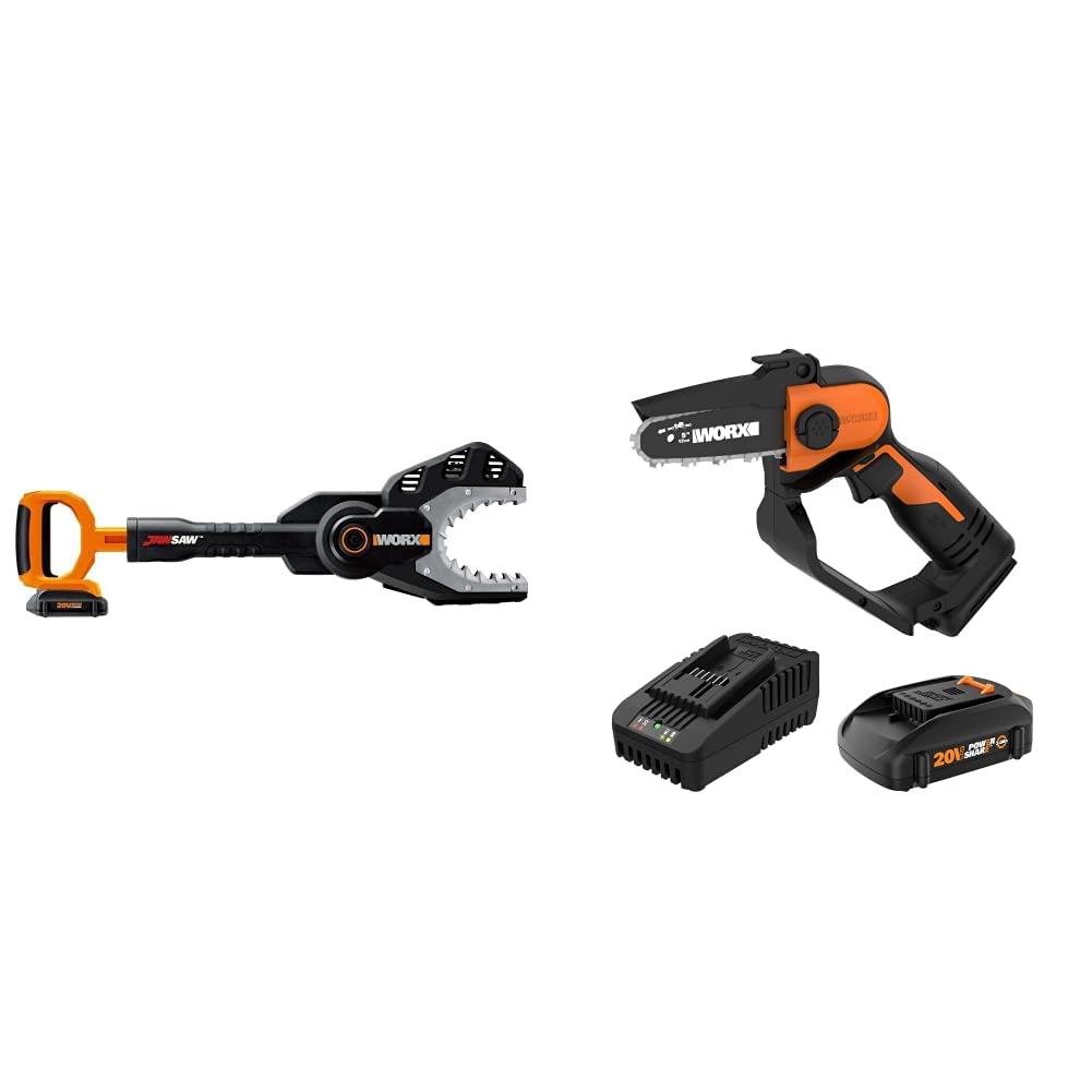 WORX WG320 20V Power Share JawSaw Cordless Chainsaw & WG324 20V Power Share 5” Cordless Pruning Saw