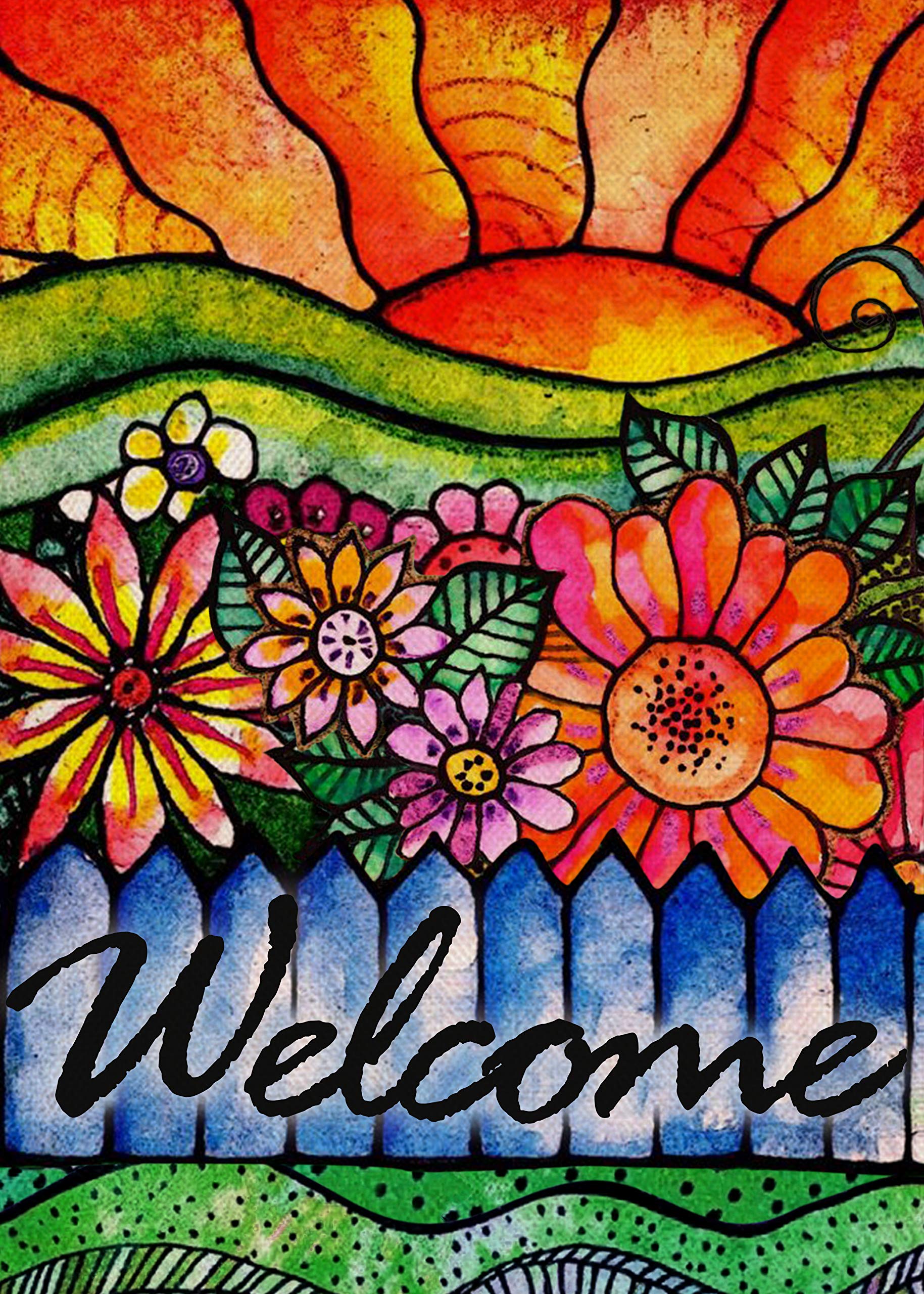 Covido Home Decorative Welcome Spring Watercolor Flowers Garden Flag