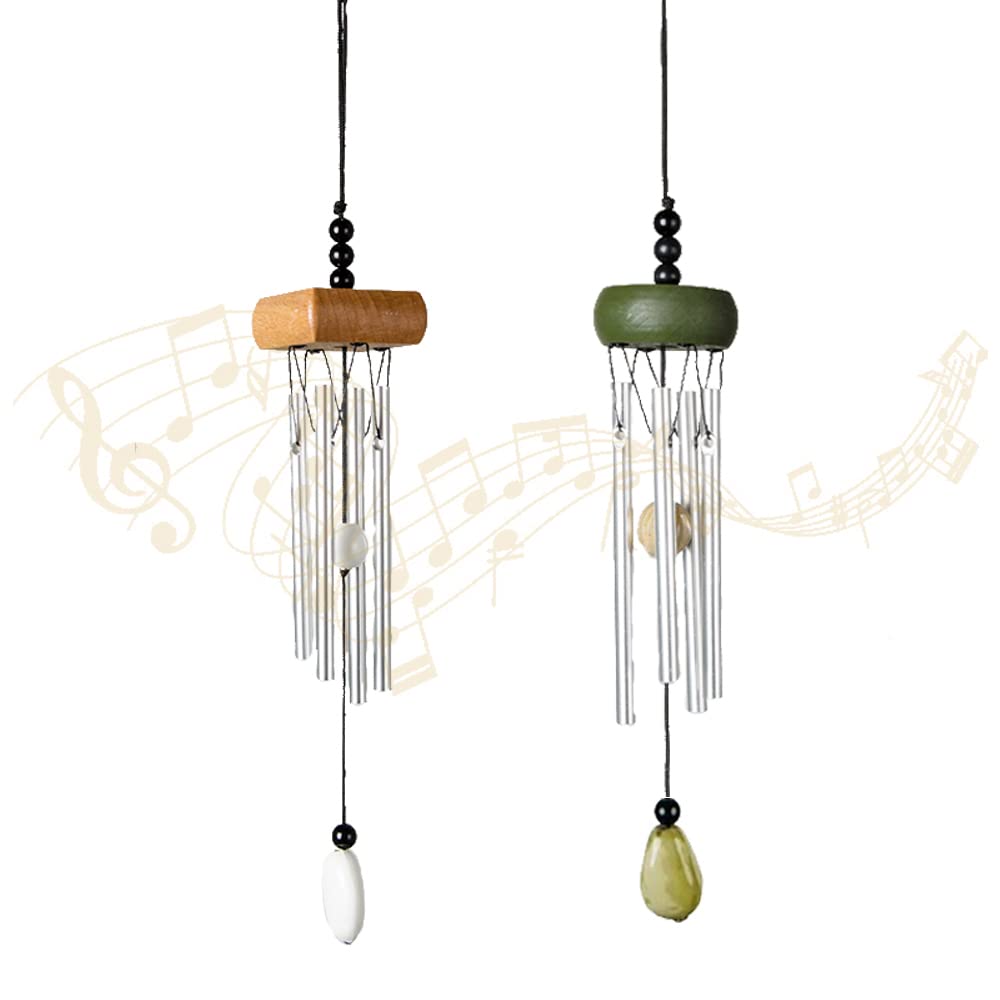 CORINTH Set of 2 Small Metal Garden Wind Chimes with Ceramic Blank Drops and 4 Different Len Bell Tubes