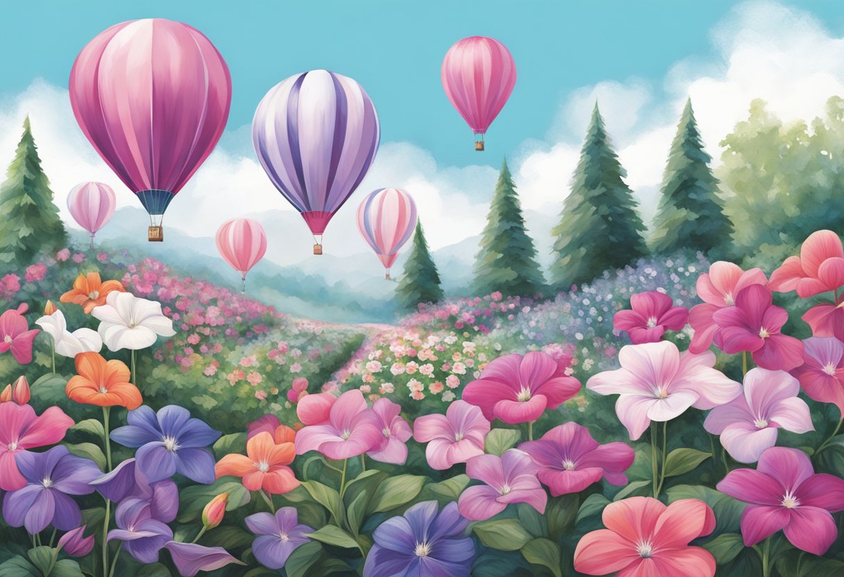 The balloon flowers towered over the garden, stretching up to six feet in height with vibrant, oversized blooms in shades of pink, purple, and white
