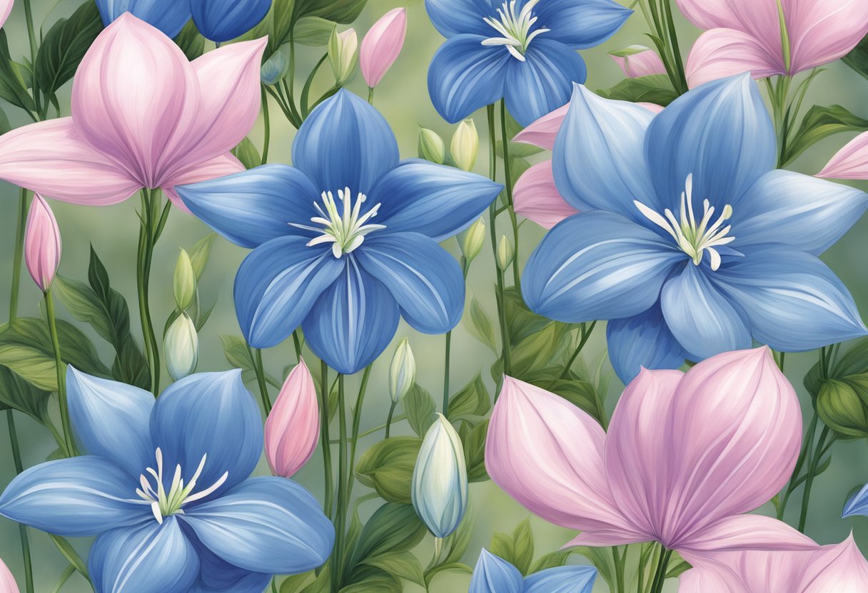 Balloon flowers bloom in a garden, reaching up to three feet in height with delicate, balloon-like buds in shades of blue, pink, or white