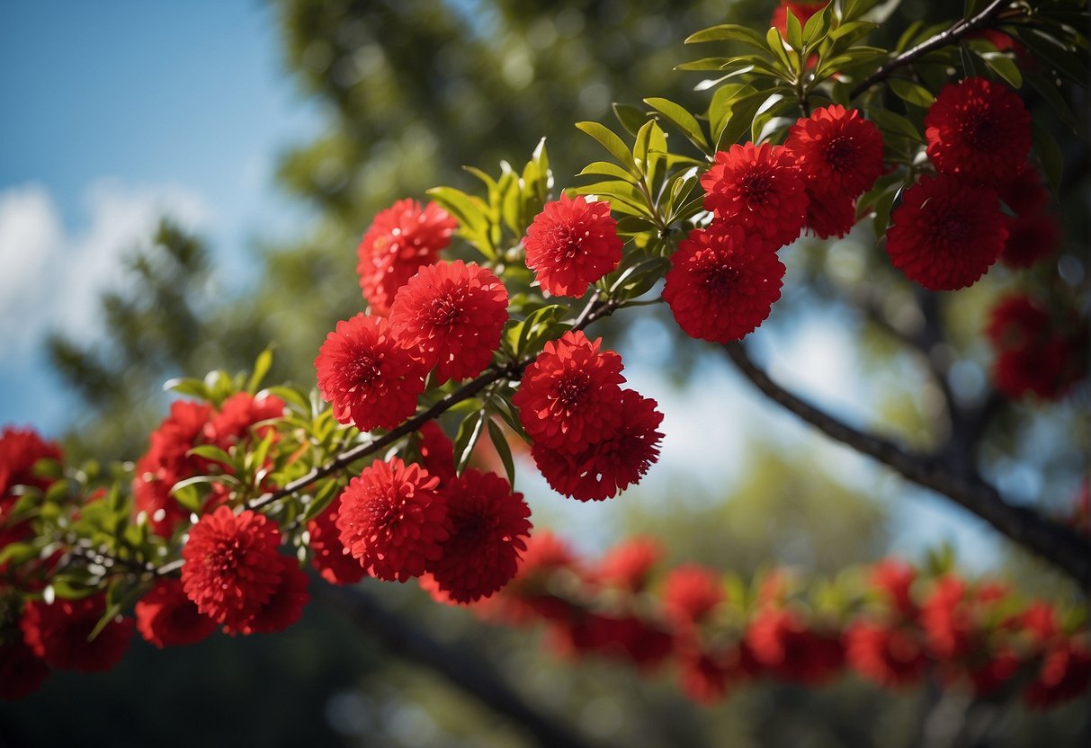 Red blossoms adorn Florida trees