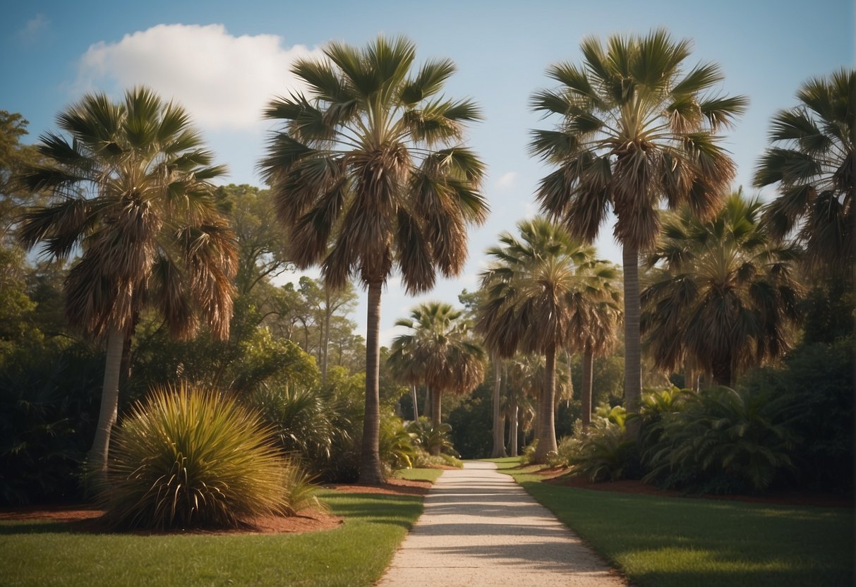 Palm trees sway in a coastal Virginia landscape, surrounded by varying climate and hardiness zones