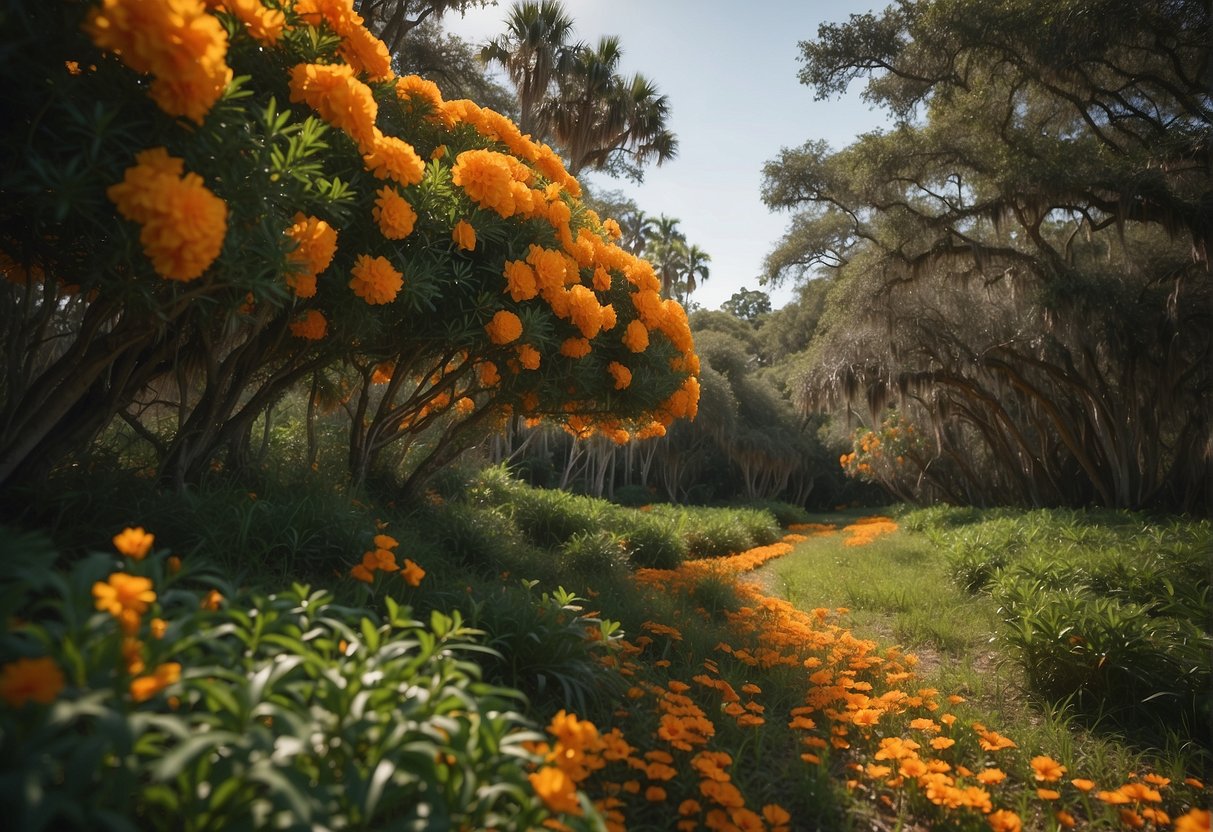 Lush Florida trees with orange flowers attract wildlife, providing ecological benefits