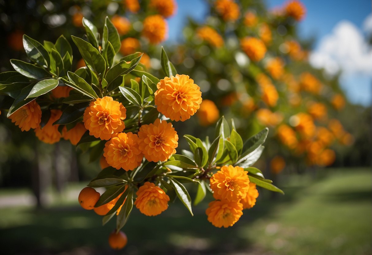 Orange-flowering trees line the Florida landscape, their vibrant blooms creating a stunning display of color against the green foliage
