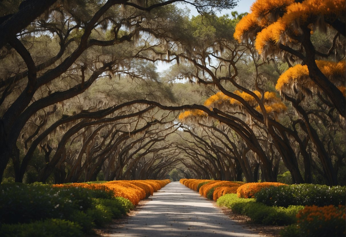 Tall Florida trees with orange flowers