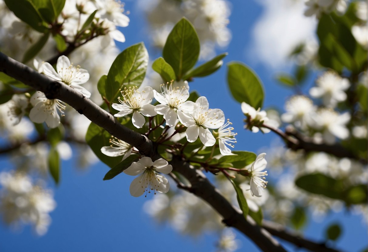 White flowering trees bloom in a Florida landscape, with lush green foliage and bright blue skies as a backdrop