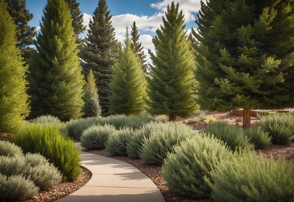 Privacy trees, such as evergreens, are seamlessly integrated into the overall landscaping of a Colorado property. The trees provide a natural barrier and add depth and texture to the outdoor space