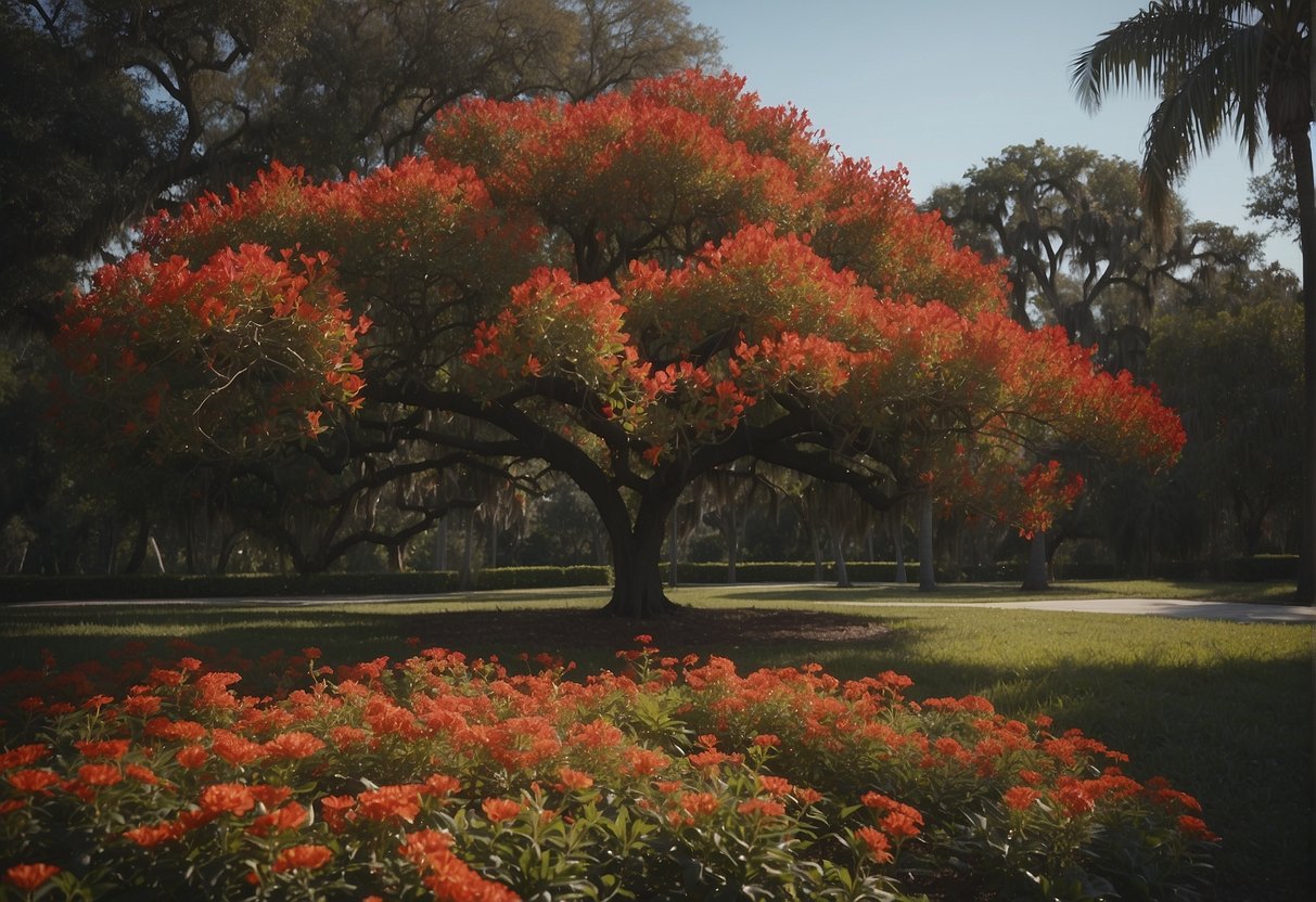 Florida trees with red flowers bloom as seasonal changes transform the deciduous varieties