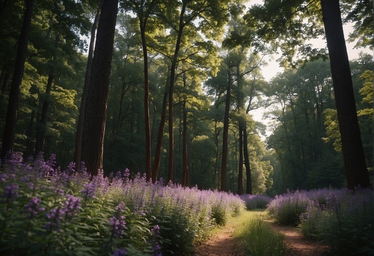 Tall trees with purple flowers bloom in the Tennessee landscape