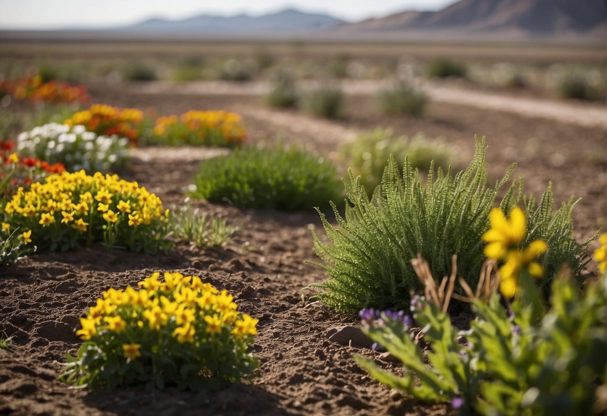 Nampa, Idaho planting zone: A landscape with various plants labeled with their corresponding planting zones