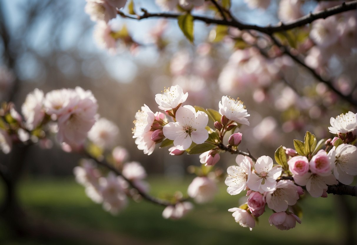 Delicate pink and white blossoms adorn the branches of the flowering trees in Delaware, creating a beautiful and serene springtime scene