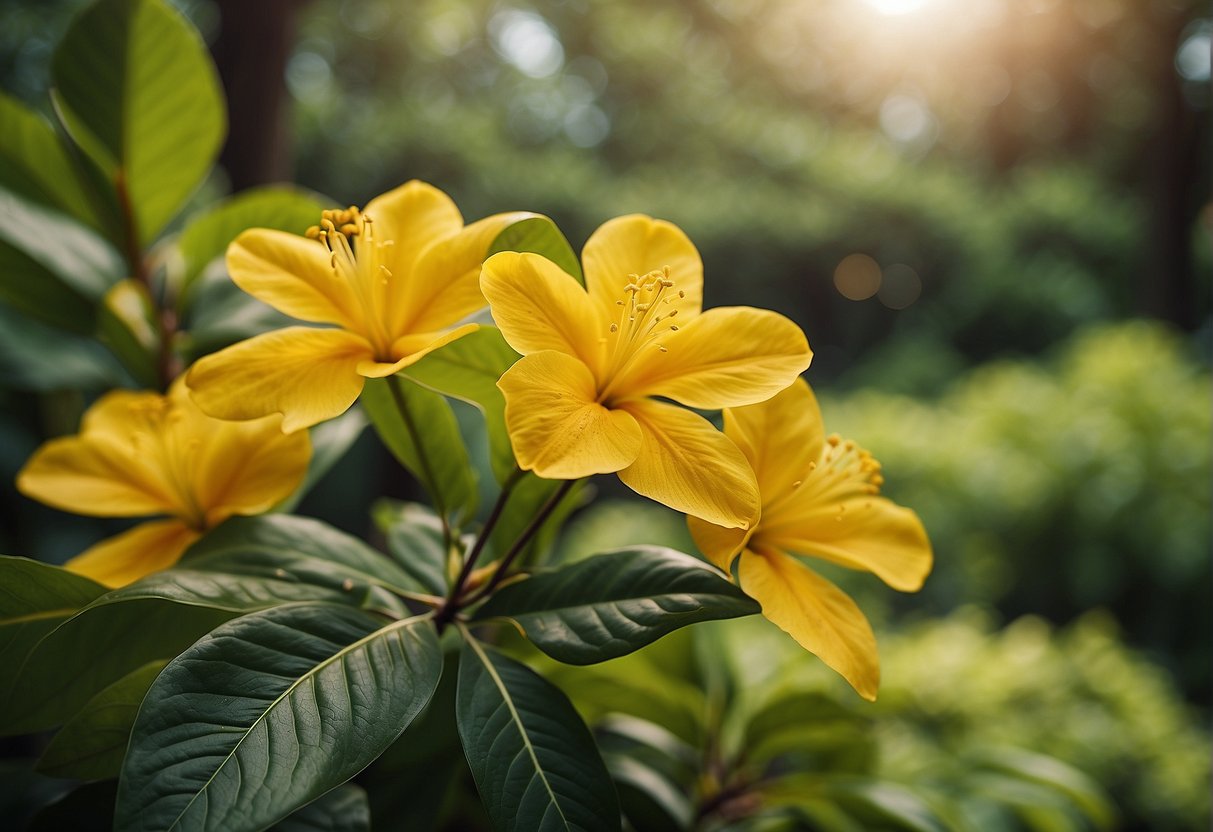 A vibrant yellow flower tree stands tall against a backdrop of lush greenery, symbolizing the cultural significance of Hawaii's natural beauty