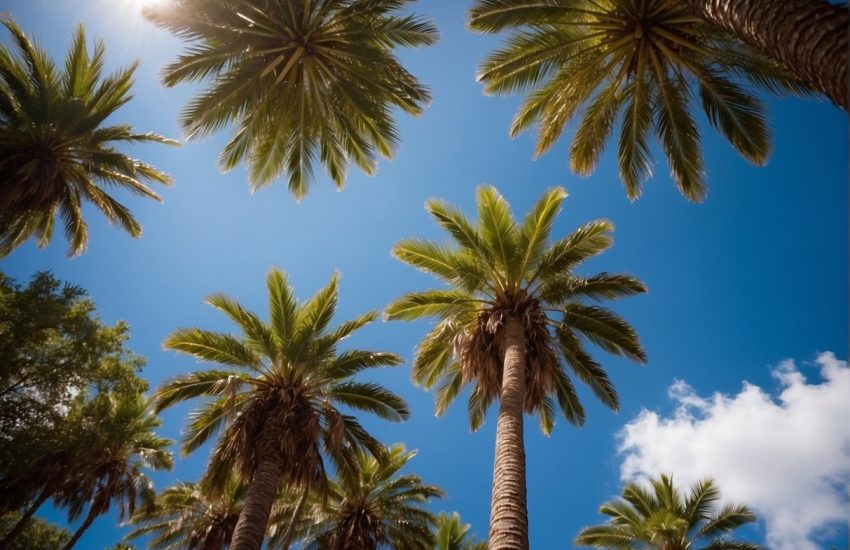 Tall palm trees sway in the warm Alabama breeze, their fronds rustling against the clear blue sky