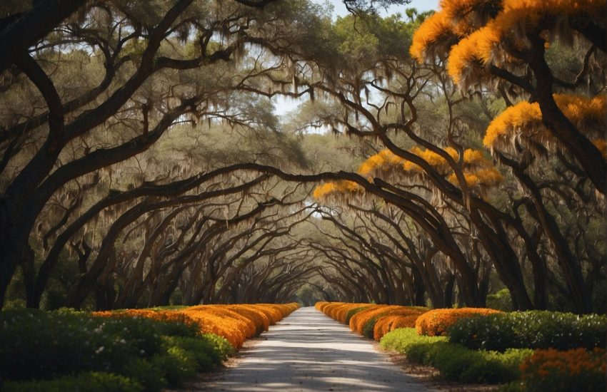 Tall Florida trees with orange flowers