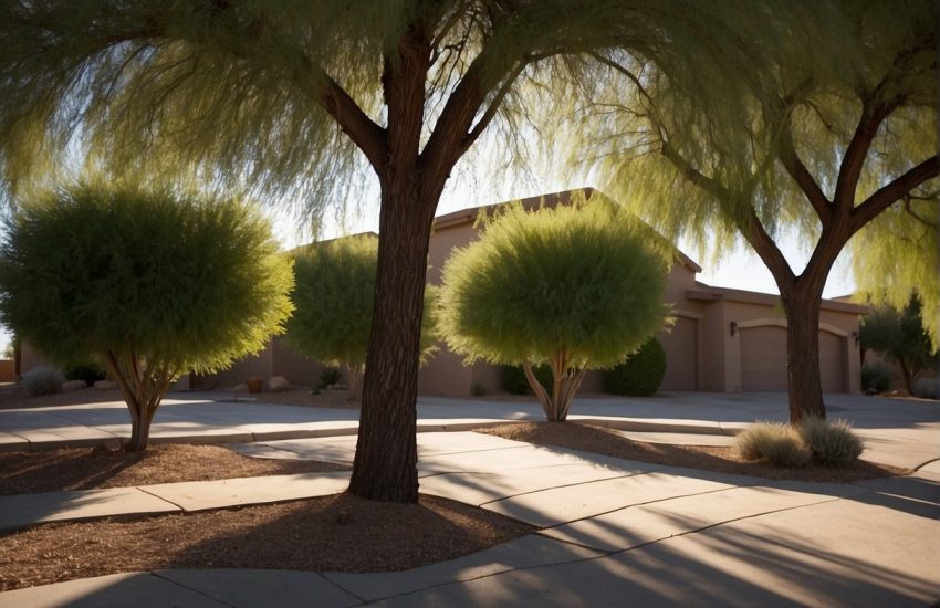 Tall, green Arizona shade trees stand gracefully, their leaves swaying gently in the breeze, casting cool shadows without shedding