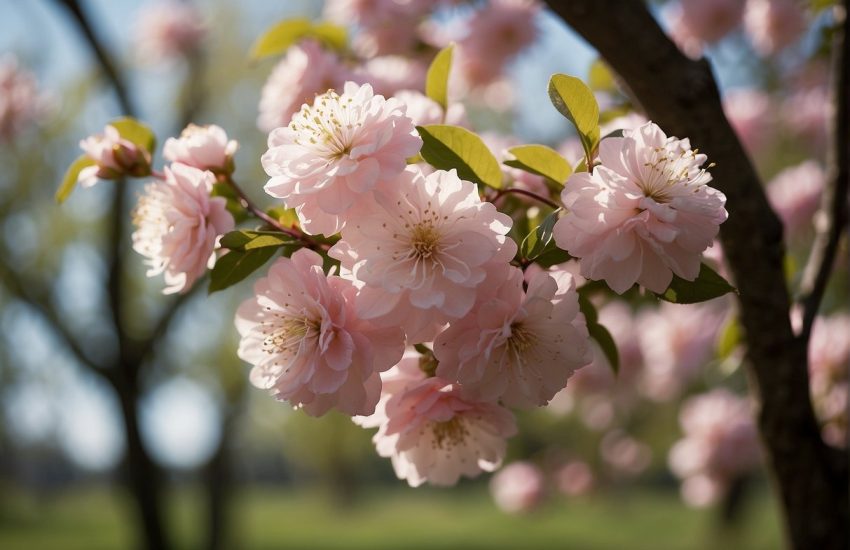 Pink flowering trees bloom in a lush Indiana landscape, their delicate blossoms creating a beautiful and serene atmosphere