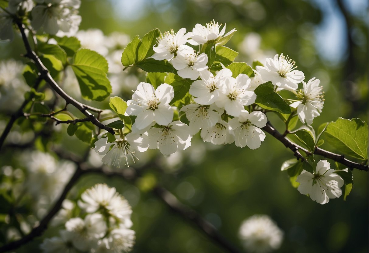 White flowering trees fill the Kansas landscape, their delicate blossoms creating a beautiful contrast against the green foliage