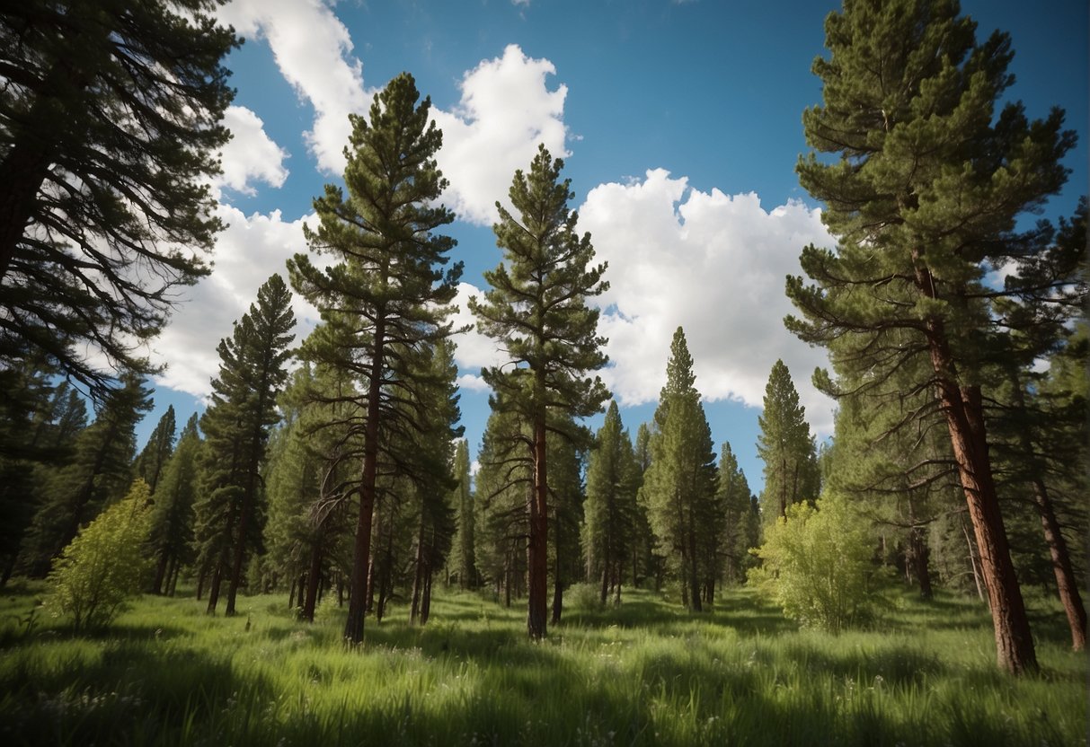 Tall trees shoot up in the Colorado landscape, their vibrant green leaves fluttering in the breeze. The forest is alive with the sound of birds and rustling branches