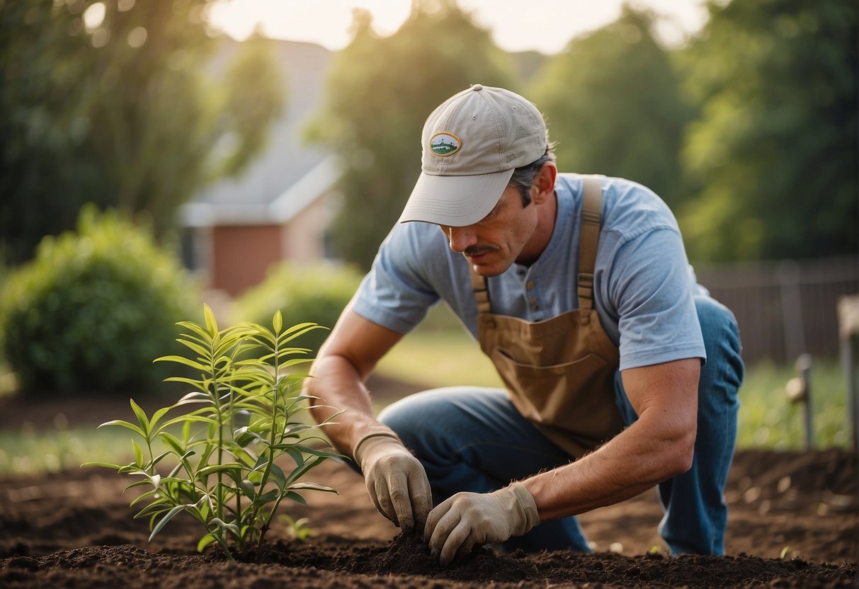 A person planting privacy trees in a Tennessee backyard, carefully selecting the right species for the region's climate and soil