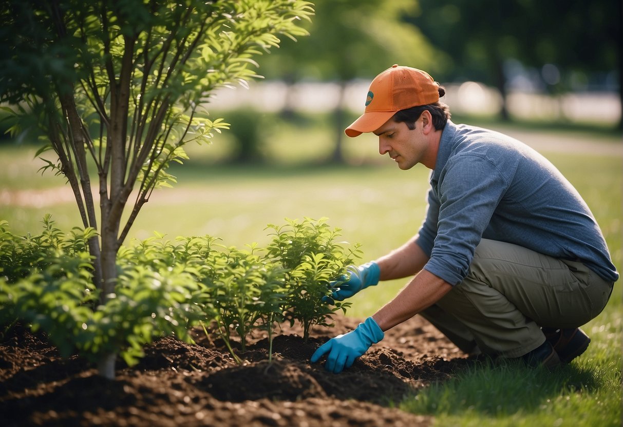 A person planting and pruning fast-growing shade trees in Indiana