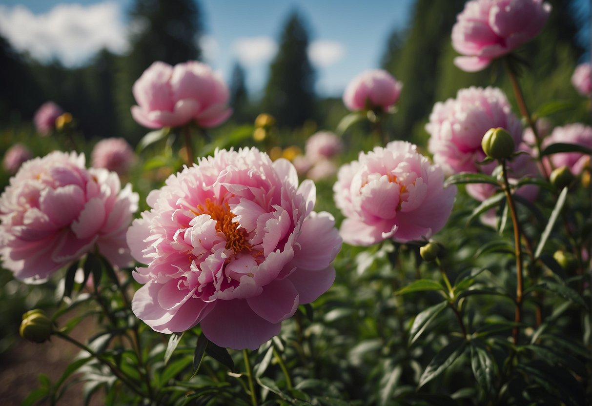 Lush peonies sway in the breeze, their vibrant petals beckoning. A warning sign nearby declares their toxic touch