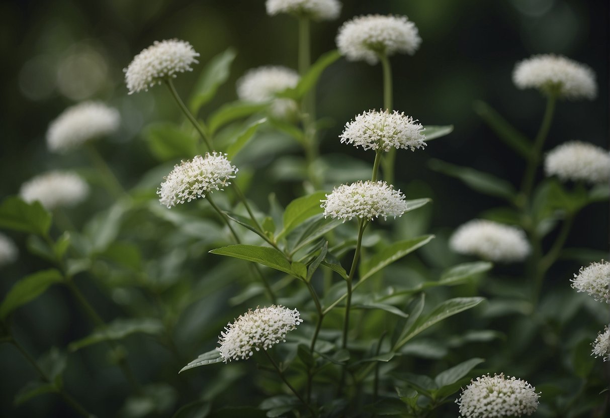 Green, feathery leaves with clusters of small, white flowers on tall, straight stems