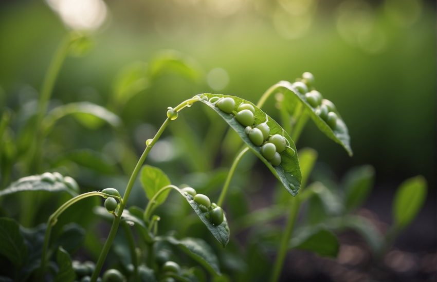 Lush green weeds resembling peas, with delicate tendrils and small, round leaves