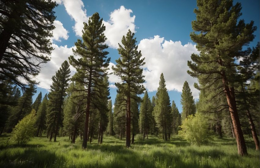 Tall trees shoot up in the Colorado landscape, their vibrant green leaves fluttering in the breeze. The forest is alive with the sound of birds and rustling branches