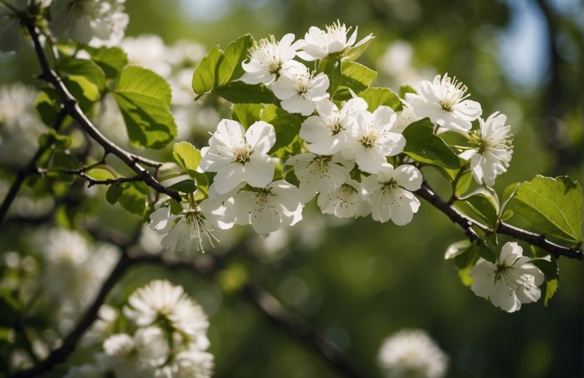 White flowering trees fill the Kansas landscape, their delicate blossoms creating a beautiful contrast against the green foliage