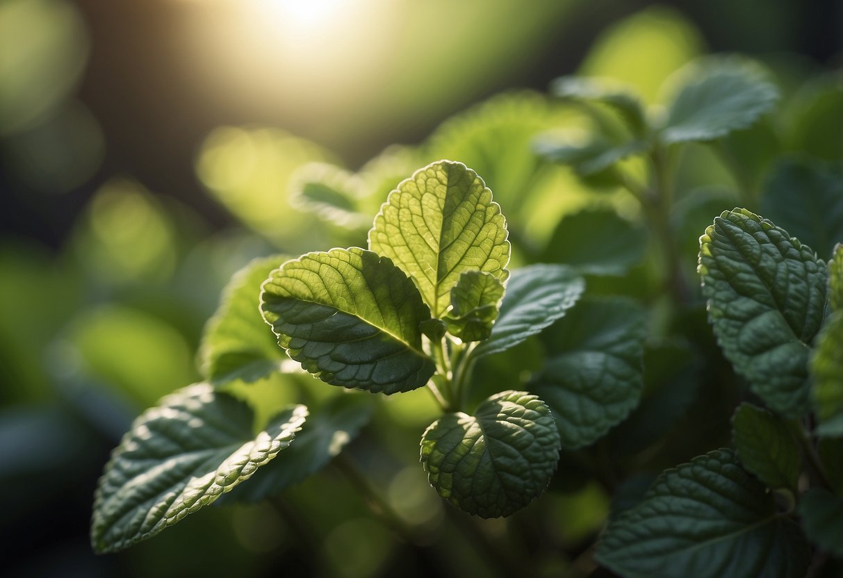 Lemon balm leaves spread across a sunlit garden, resembling delicate green hearts