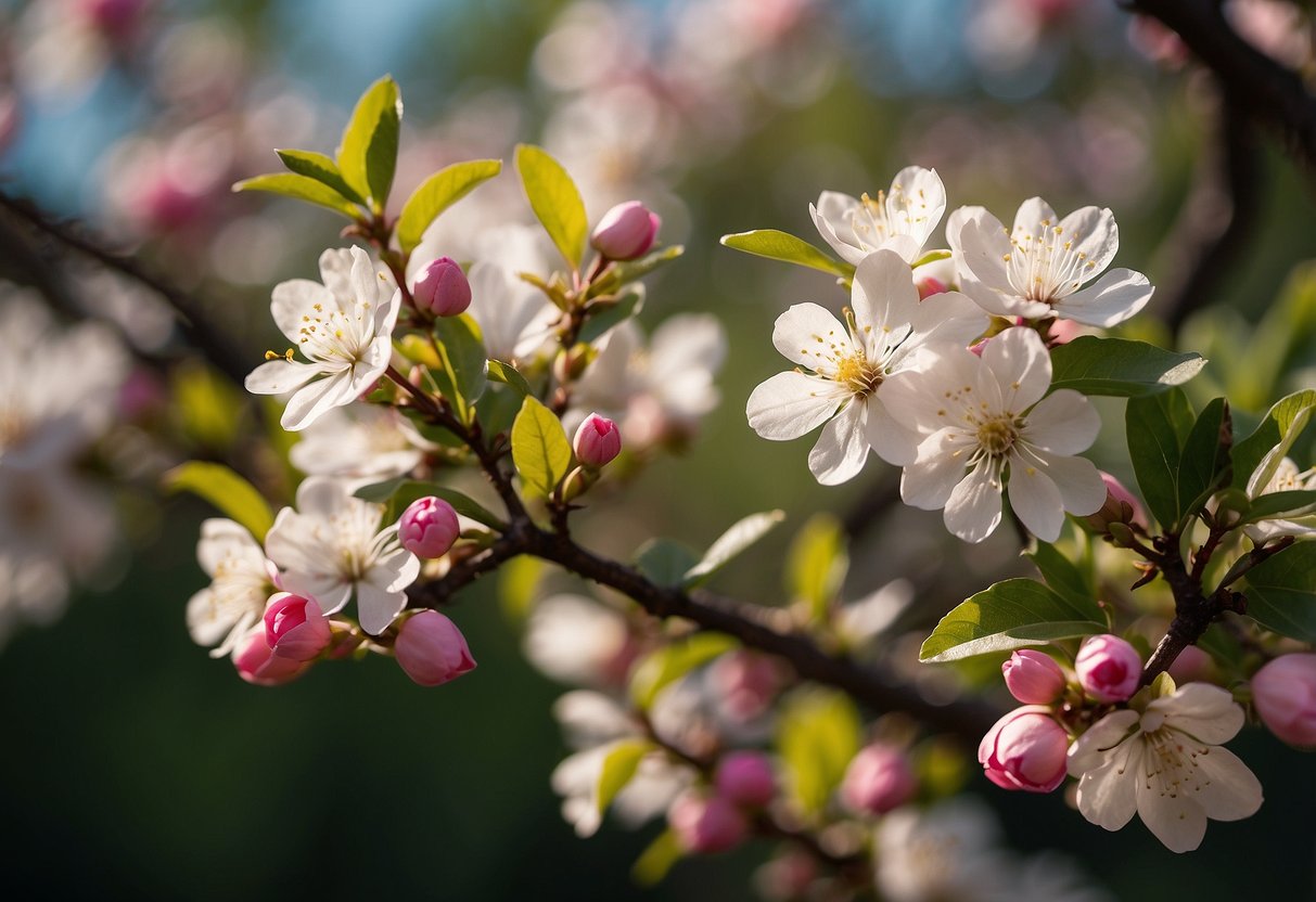 Flowering trees bloom in Oklahoma, with vibrant pink and white blossoms against a backdrop of lush green foliage