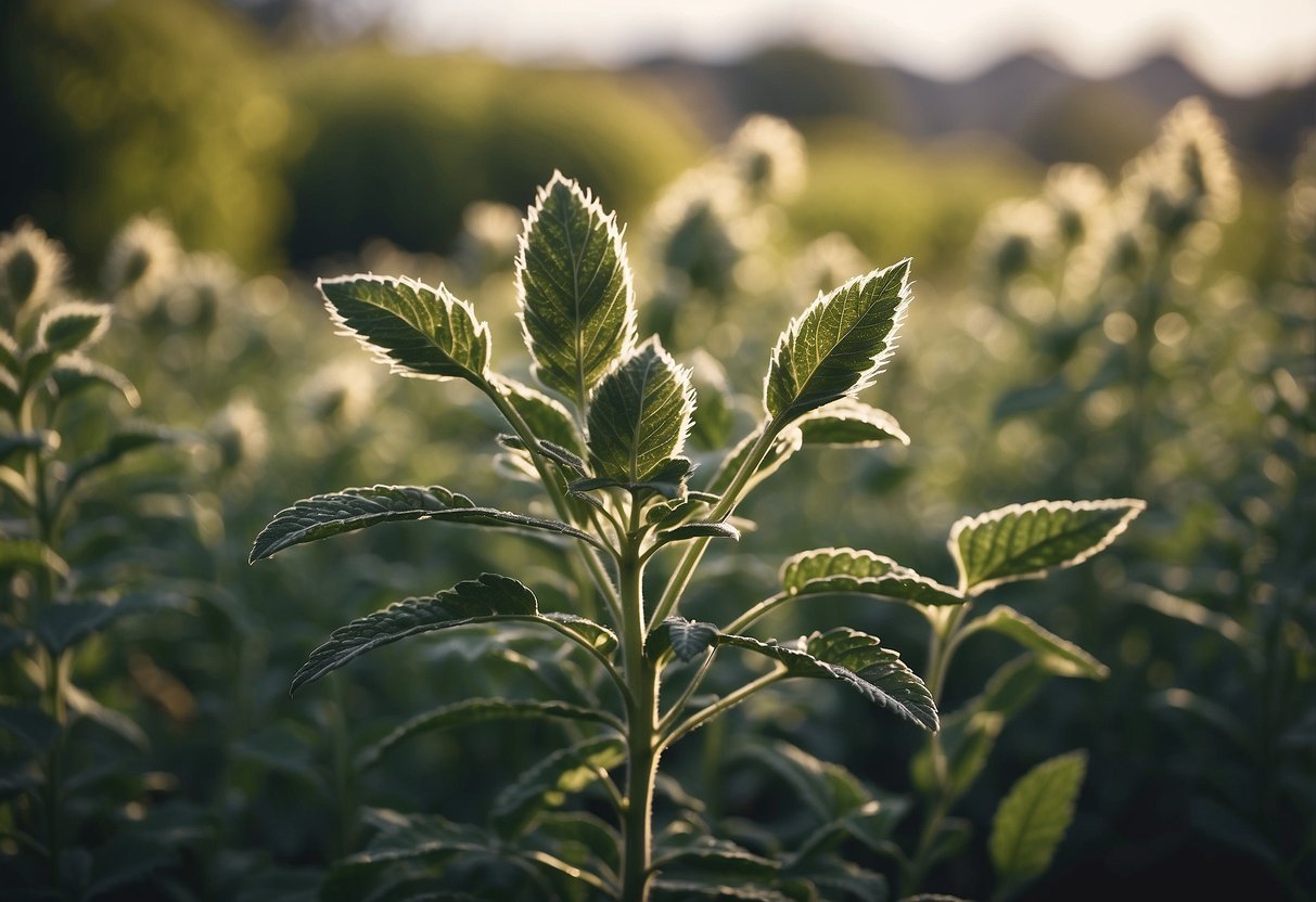 Weeds resembling sage being managed and controlled in a garden setting