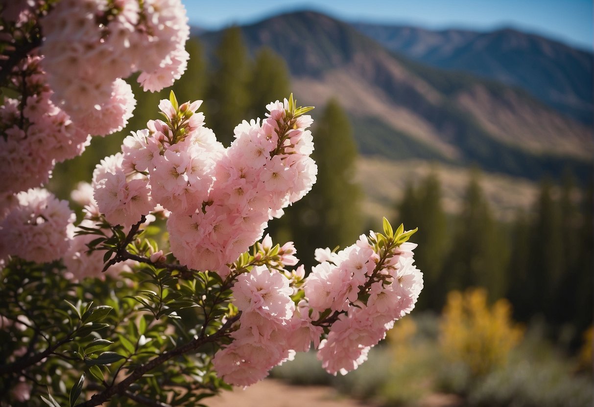 Pink flowering trees dot the Colorado landscape, creating a beautiful and vibrant scene